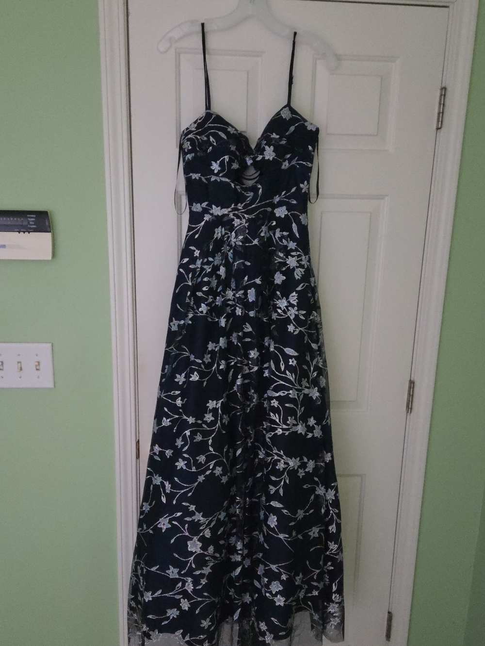 Blondie Nites Navy and White Floral Lace Prom Dress